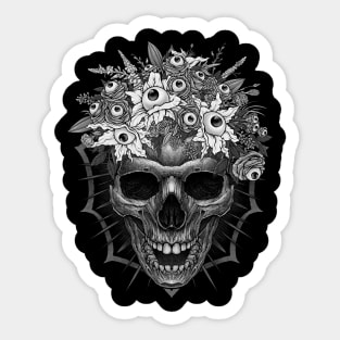 Bones and Botany Skull and creepy eyeball bouquet #2 Sticker